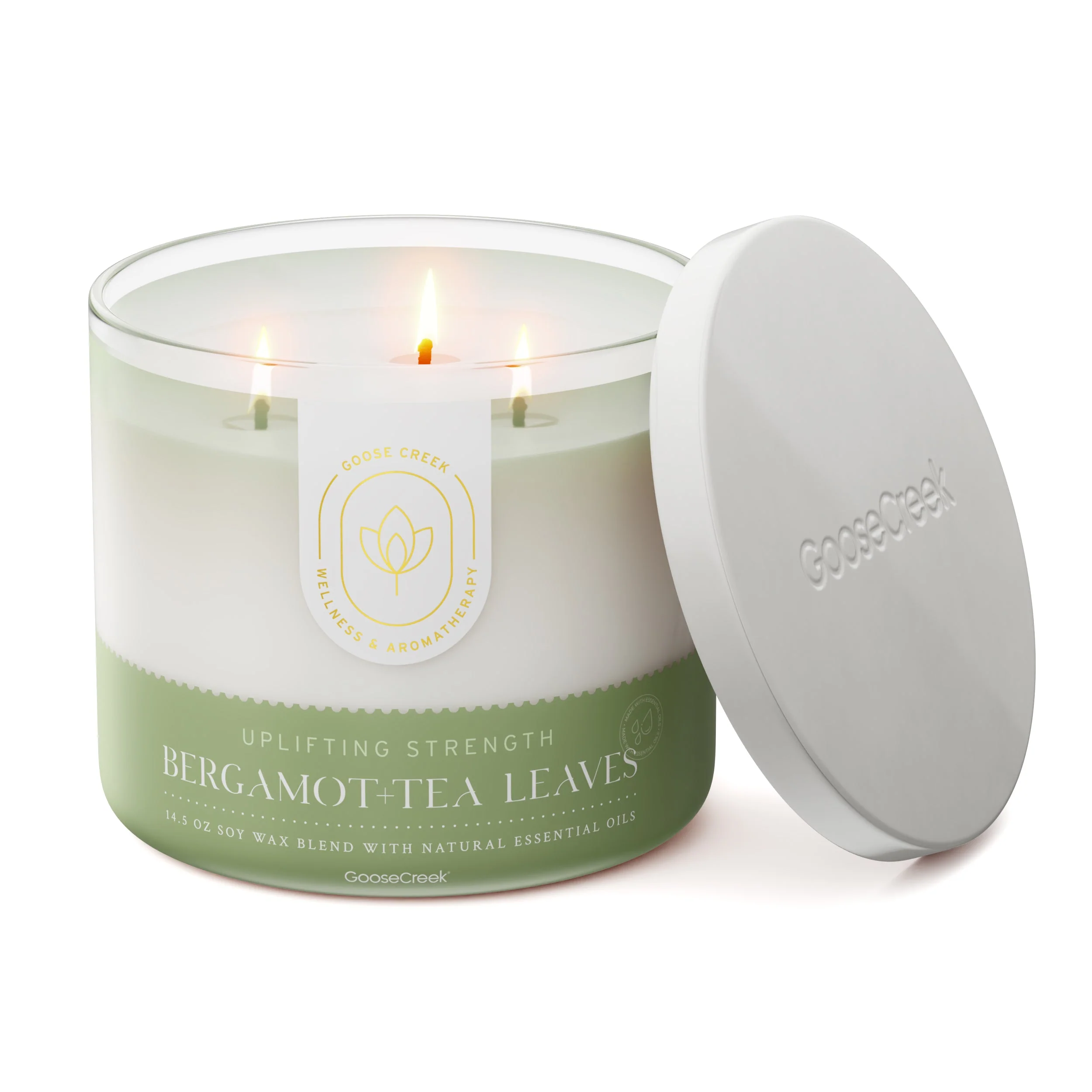 Bergamot & Tea Leaves Aromatherapy 3-Wick Candle - Image 3
